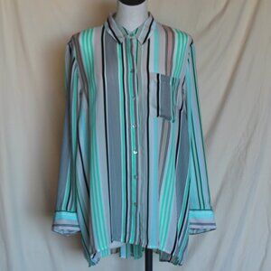 Chico's Distinct Vertical Striped Shirt Button Down Long Sleeve Tunic